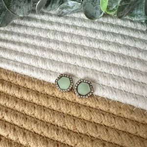 NWT Gold Plated Jade Studs with Rhinestone Setting